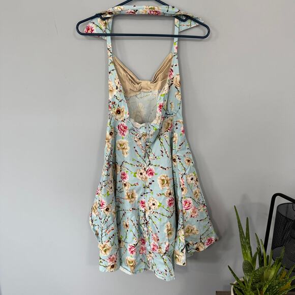 Unbranded Blue Retro Bow Front Rockabilly Style Floral Tea Dress Size Medium - Picture 5 of 9